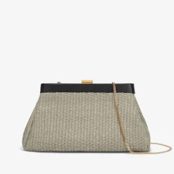 Sale DeMellier The Cannes Deep Taupe Raffia & Black Smooth