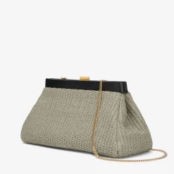 Sale DeMellier The Cannes Deep Taupe Raffia & Black Smooth