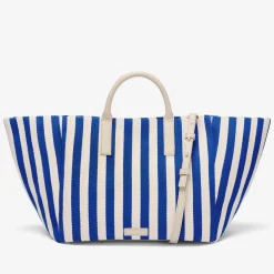 Hot DeMellier The Lisbon Tote Cobalt Blue Striped Cotton Canvas