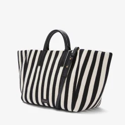 Discount DeMellier The Lisbon Tote Black Striped Cotton Canvas