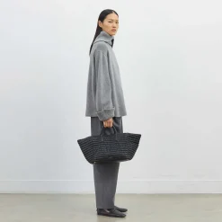 Discount DeMellier The Lisbon Tote Black Striped Cotton Canvas
