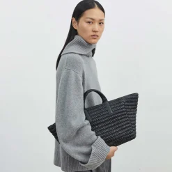 Discount DeMellier The Lisbon Tote Black Striped Cotton Canvas