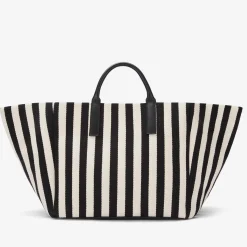 Discount DeMellier The Lisbon Tote Black Striped Cotton Canvas
