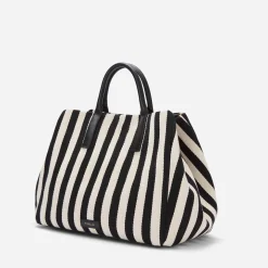 Discount DeMellier The Lisbon Tote Black Striped Cotton Canvas
