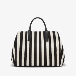 Discount DeMellier The Lisbon Tote Black Striped Cotton Canvas