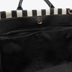 Discount DeMellier The Lisbon Tote Black Striped Cotton Canvas
