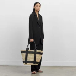 Store DeMellier The Maxi Santorini Natural Basket Black Smooth