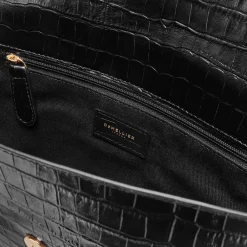 Fashion DeMellier The Midi London Black Croc-Effect