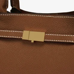 New DeMellier The Midi New York Tan Small Grain Ecru Stitching