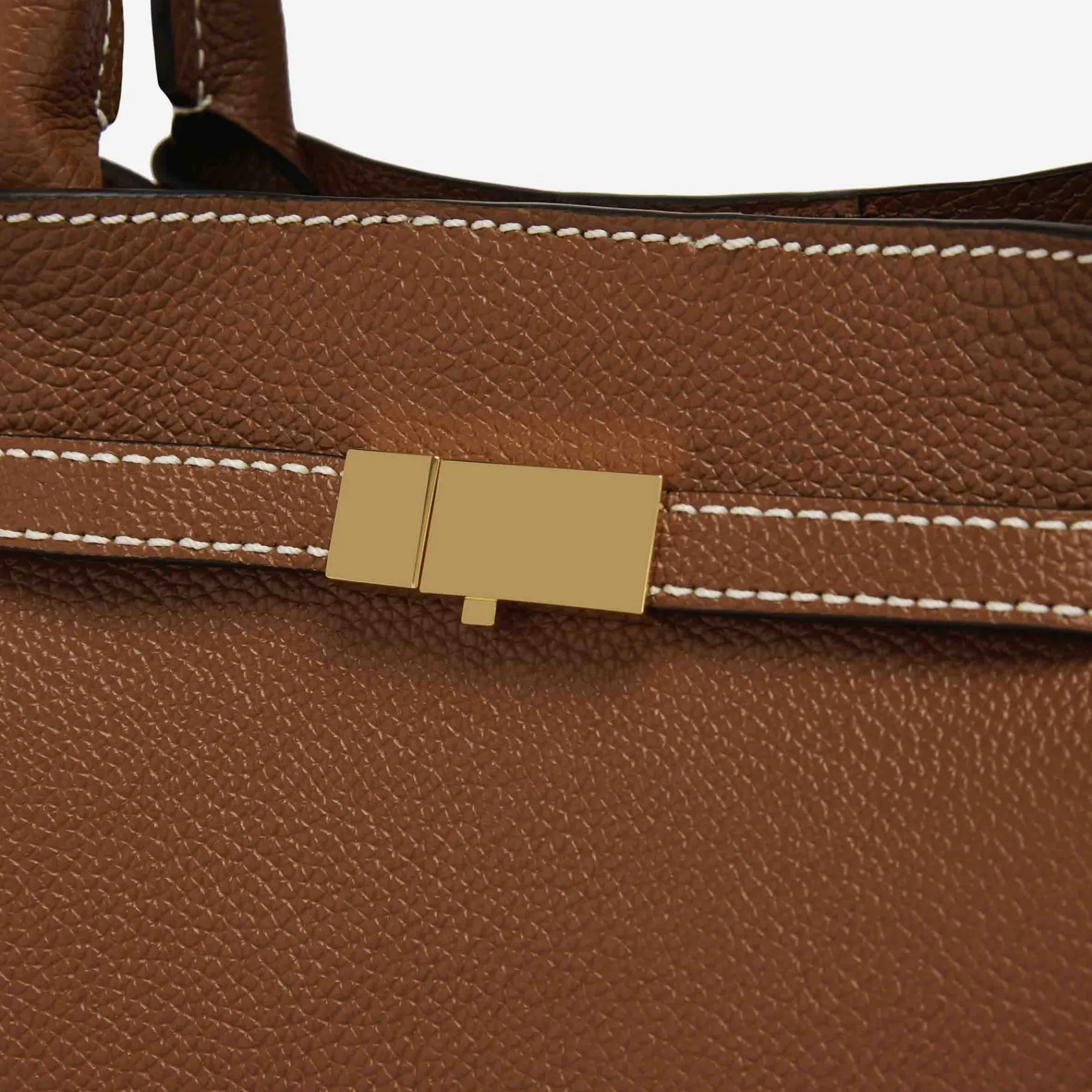 New DeMellier The Midi New York Tan Small Grain Ecru Stitching